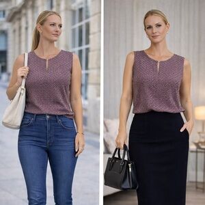 LOFT Plus Size Blouse in Red and White Floral Pattern